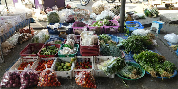 ตลาดสดหางดง ตลาดสดเทศบาลตำบลหางดง แผงขายผัก