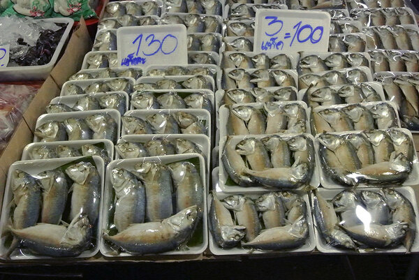 ตลาดทะเลไทย ตลาดสดสมุทรสาคร ร้านปลาทู
