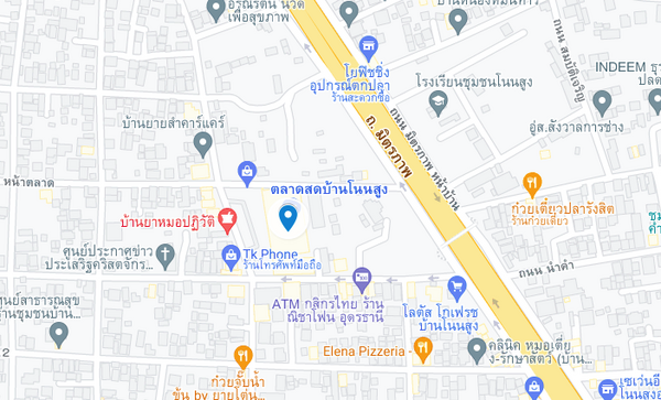 แผนที่ตั้งตลาดเทศบาลเมืองโนนสูง-น้ำคำ จ.อุดรธานี แผนที่ตลาดเทศบาลเมืองโนนสูง-น้ำคำ