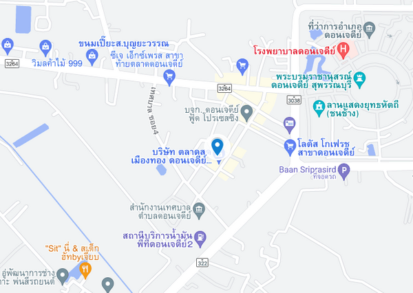 แผนที่ตั้งตลาดเมืองทองดอนเจดีย์ แผนที่ตลาดเมืองทองดอนเจดีย์