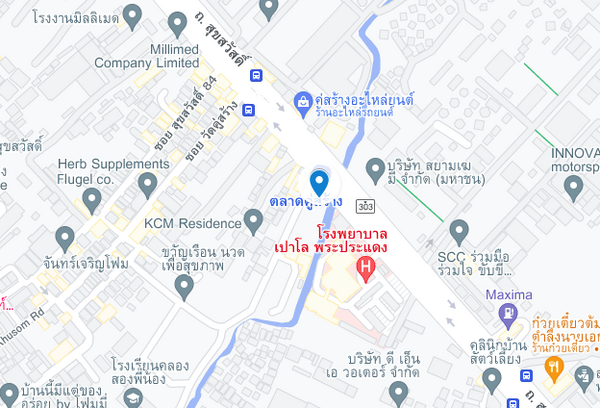 แผนที่ตั้งตลาดคู่สร้าง จ.สมุทรปราการ แผนที่ตลาดคู่สร้าง