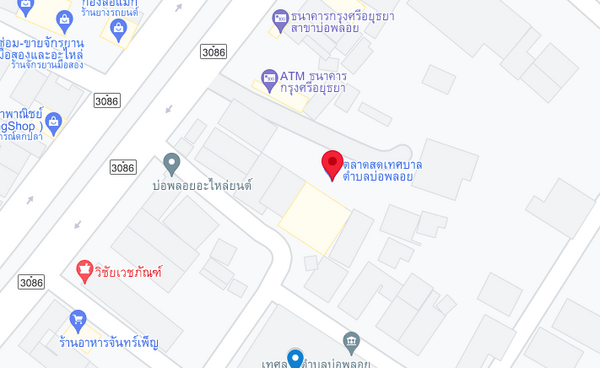 แผนที่ตั้งตลาดสดเทศบาลตำบลบ่อพลอย จ.กาญจนบุรี แผนที่ตลาดสดเทศบาลตำบลบ่อพลอย