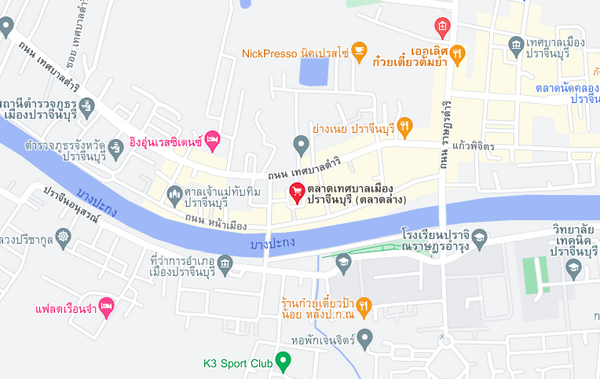 ตลาดเทศบาลเมืองปราจีนบุรี หรือ ตลาดล่าง ปราจีนบุรี แผนที่ตลาดเทศบาลเมืองปราจีนบุรี